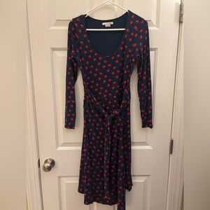 Boden Navy and Red Floral Long Sleeve Dress